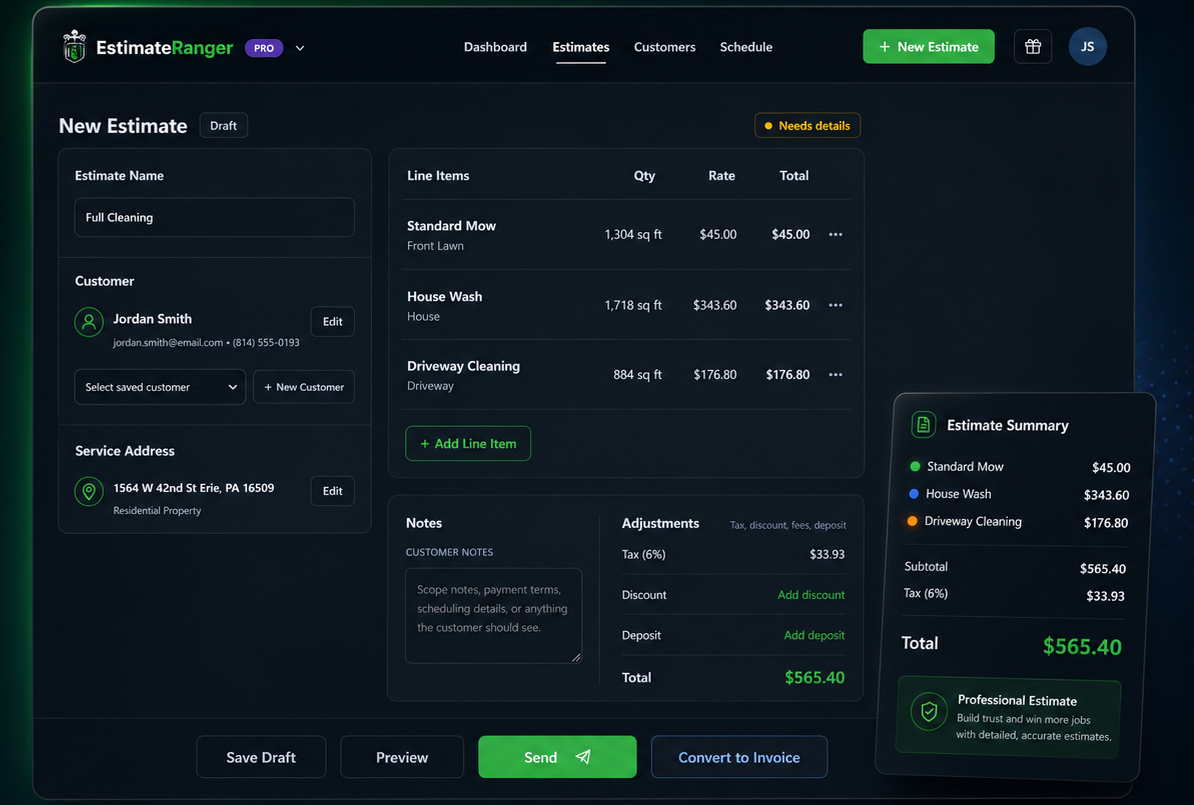 EstimateRanger estimate builder preview