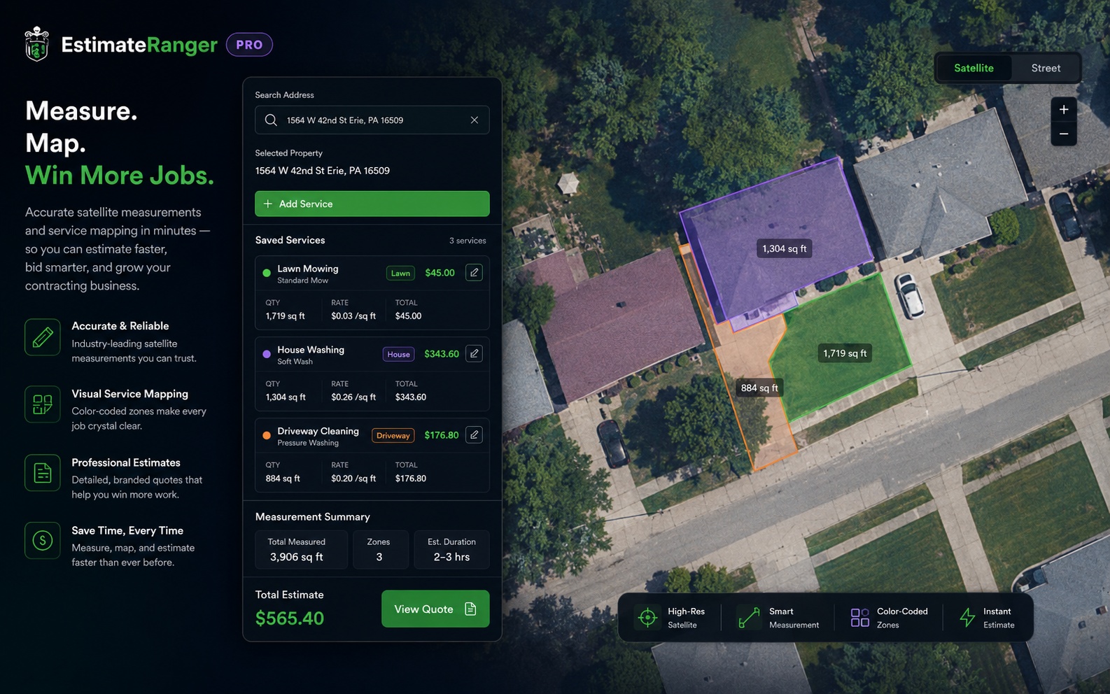 EstimateRanger satellite measurement and estimate workspace preview